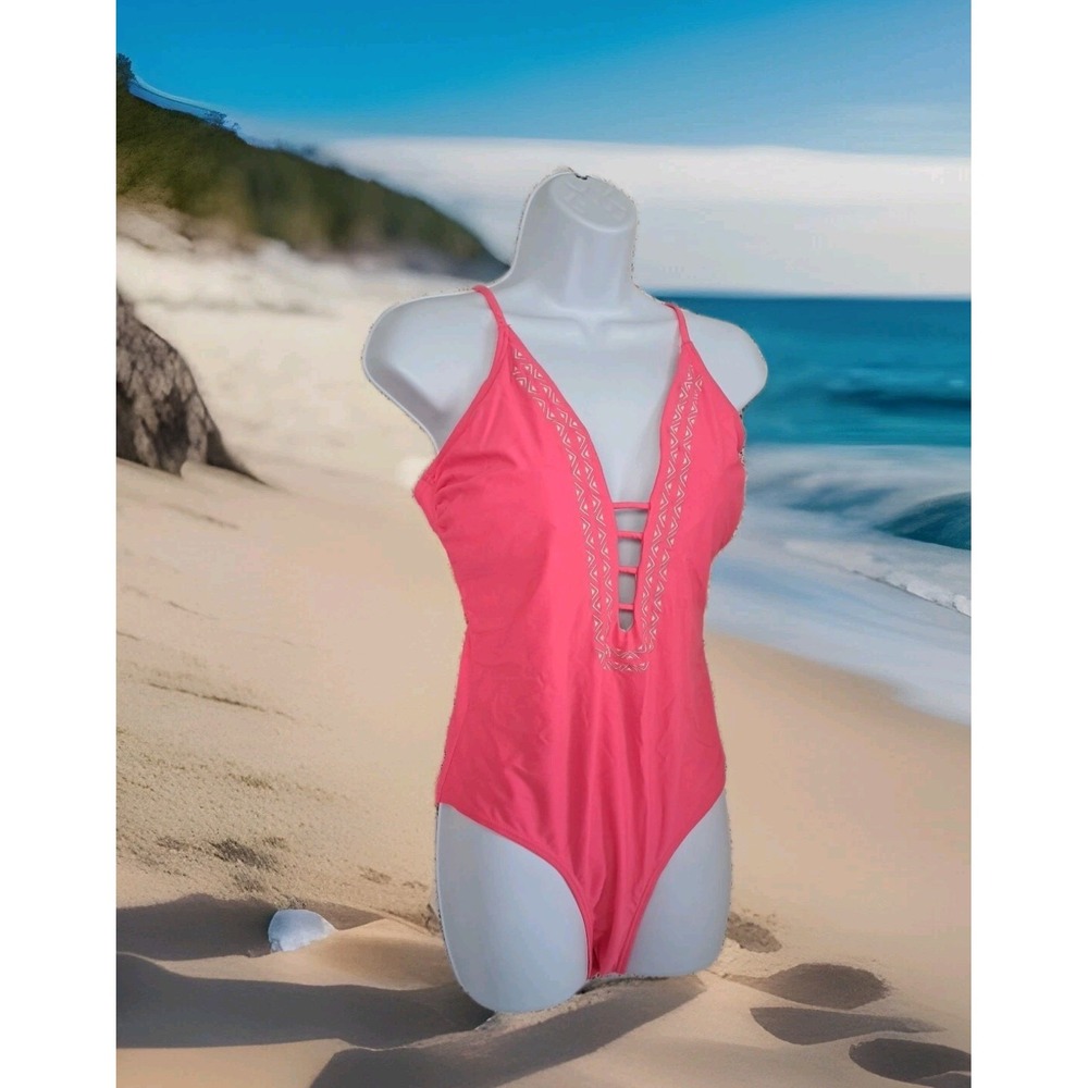 Ninety Six Degrees Swim Suit  L Pink One Piece Removable Pads Adjustable Straps